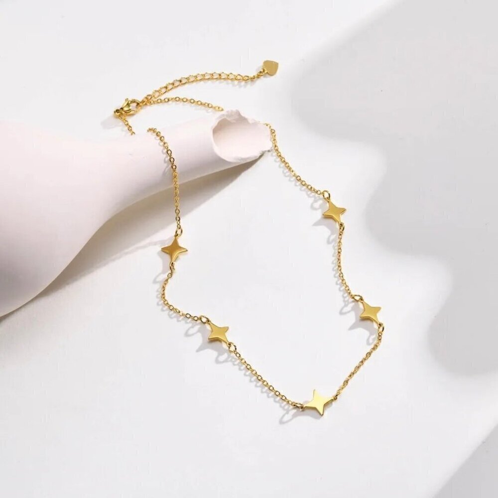 NWT Dainty Satellite Chain Necklace 18K Gold Plated Star Link Minimalist